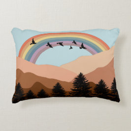 Abstrakte Landschaftswälder Bäume Regenbogen & Vög Dekokissen