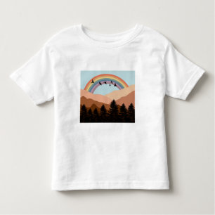 Abstrakte Landschaftswälder Bäume Regenbogen & Vög Kleinkind T-shirt