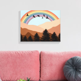 Abstrakte Landschaftswälder Bäume Regenbogen & Vög Leinwanddruck