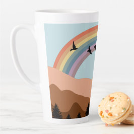 Abstrakte Landschaftswälder Bäume Regenbogen & Vög Milchtasse