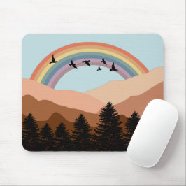 Abstrakte Landschaftswälder Bäume Regenbogen & Vög Mousepad