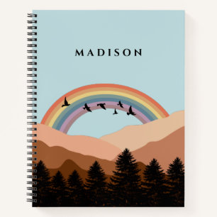 Abstrakte Landschaftswälder Bäume Regenbogen & Vög Notizbuch