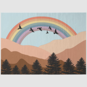 Abstrakte Landschaftswälder Bäume Regenbogen & Vög Seidenpapier