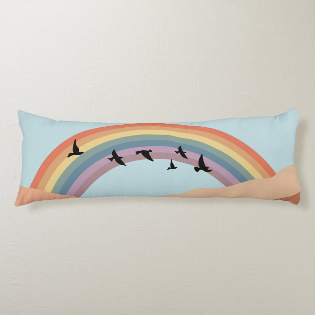 Abstrakte Landschaftswälder Bäume Regenbogen & Vög Seitenschläferkissen (Vorderseite)