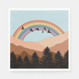 Abstrakte Landschaftswälder Bäume Regenbogen & Vög Serviette