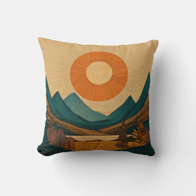 Abstrakte Landstriche der strahlenden Sonne und ge Kissen (Vorderseite)