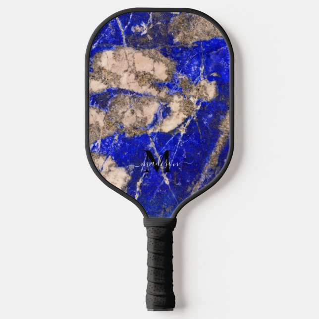 Abstrakte Lapis Lazuli Blue Granite Kalligraphie Pickleball Schläger (Vorderseite)