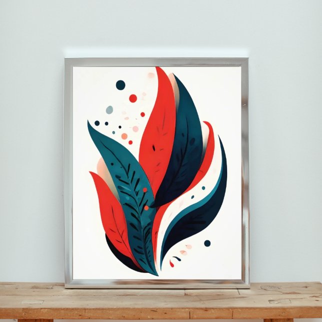Abstrakte Leaf-Kunst in Rot und Blau Fotodruck (Von Creator hochgeladen)