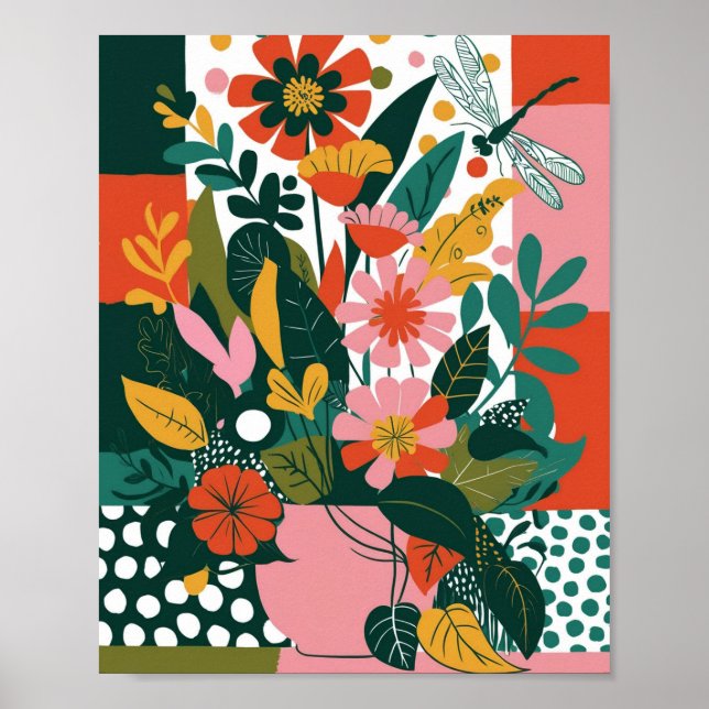 Abstrakte, lebendige Blumenkunst Poster (Vorne)