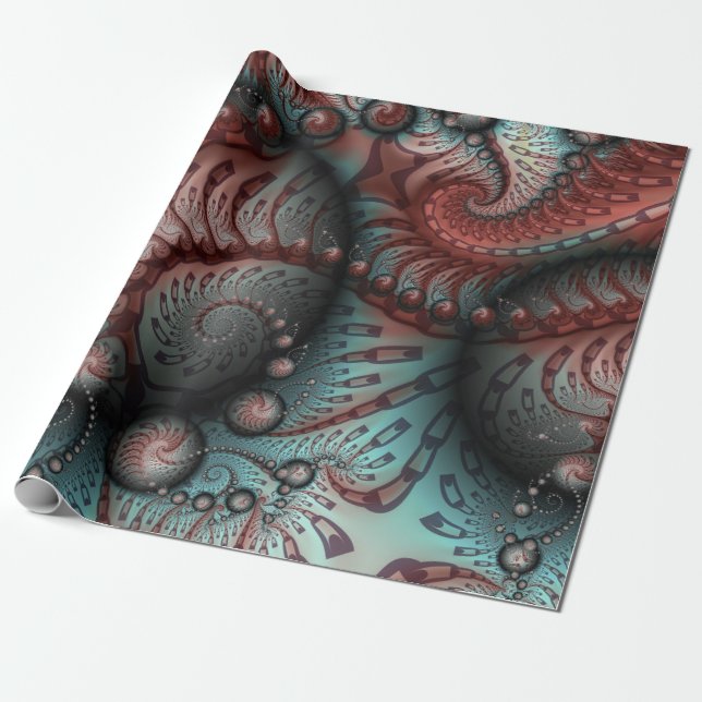 Abstrakte lebendige Fantasy-Fraktal-Kunst Braun Bl Geschenkpapier (Ungerollt)
