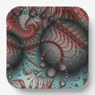 Abstrakte lebendige Fantasy-Fraktal-Kunst Braun Bl Pappteller