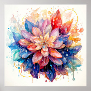 Abstrakte lebendige Wasserfarben-Blumenkunst Poster