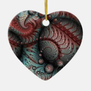 Abstrakte lebhafte Fantasy-Fraktal-Braun-Blau-Herz Keramik Ornament