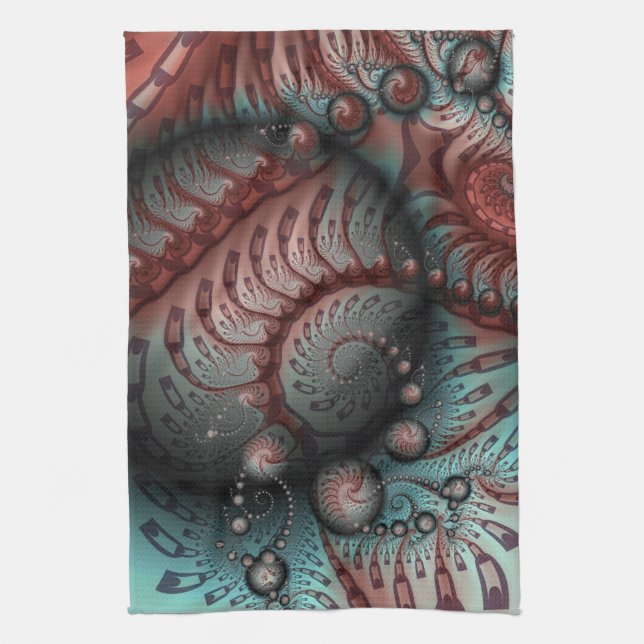 Abstrakte lebhafte Fantasy-Fraktal-Kunst Braun Bla Geschirrtuch (Vertikal)