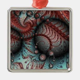 Abstrakte lebhafte Fantasy-Fraktal-Kunst Braun Bla Ornament Aus Metall