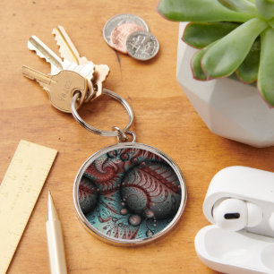 Abstrakte lebhafte Fantasy-Fraktal-Kunst Braun Bla Schlüsselanhänger