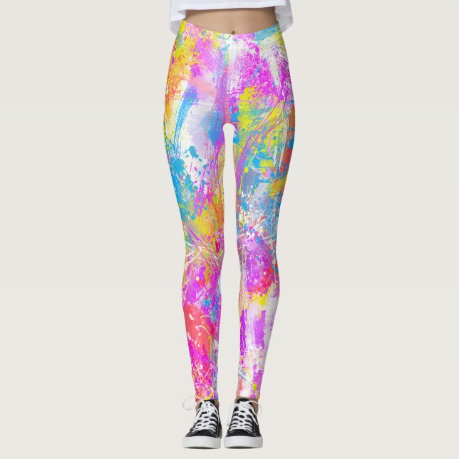 Abstrakte, lebhafte Farbenanfälle Leggings (Vorderseite)