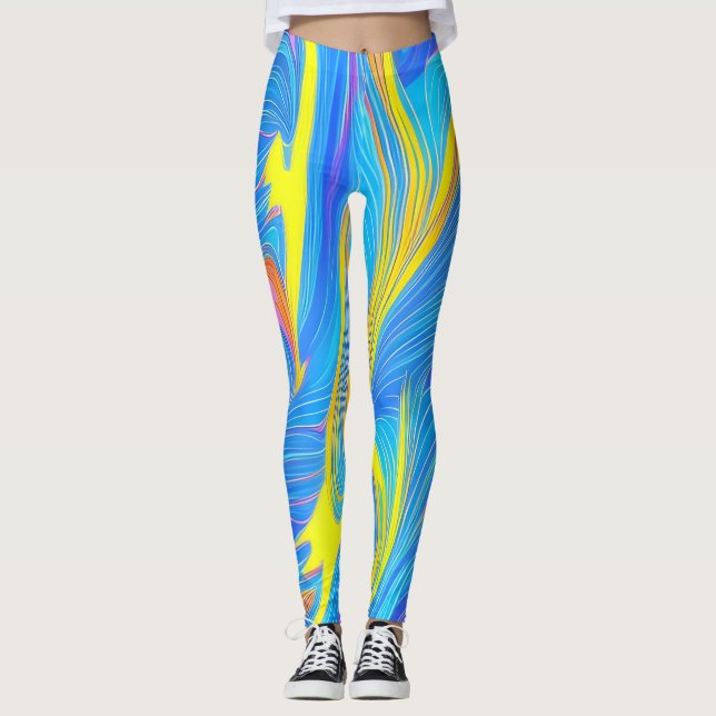 Abstrakte Leggings blau und gelb (Vorderseite)