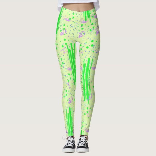 Abstrakte Leggings, gelb, grün und Lila Leggings (Vorderseite)