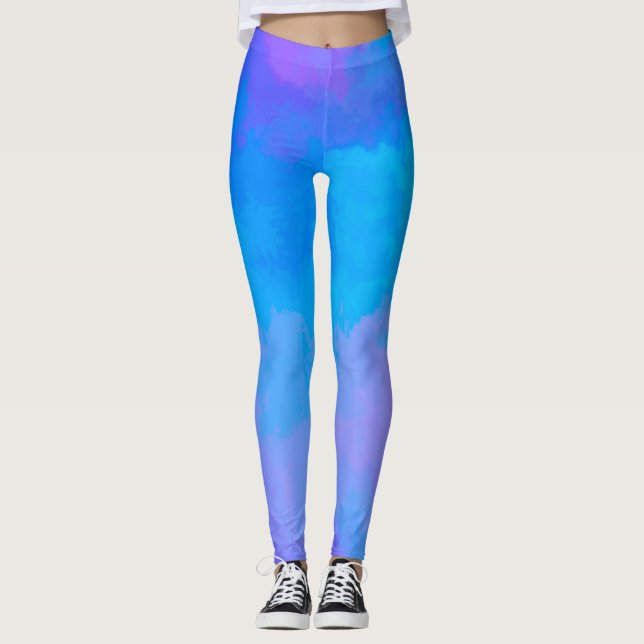 Abstrakte Leggings in Blau und Rosa (Vorderseite)