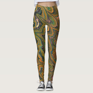 Abstrakte Leggings La Strada 2 Green und Gold Geod
