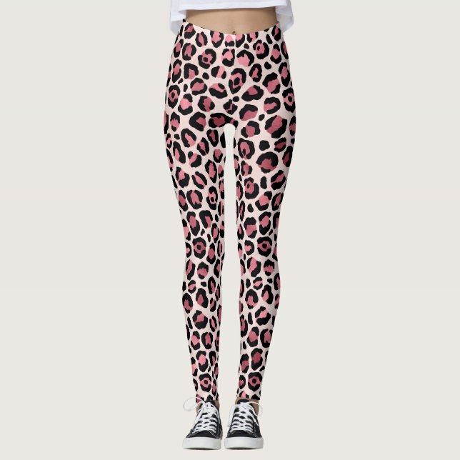 Abstrakte Leggings mit exklusivem rosa Leopard (Vorderseite)