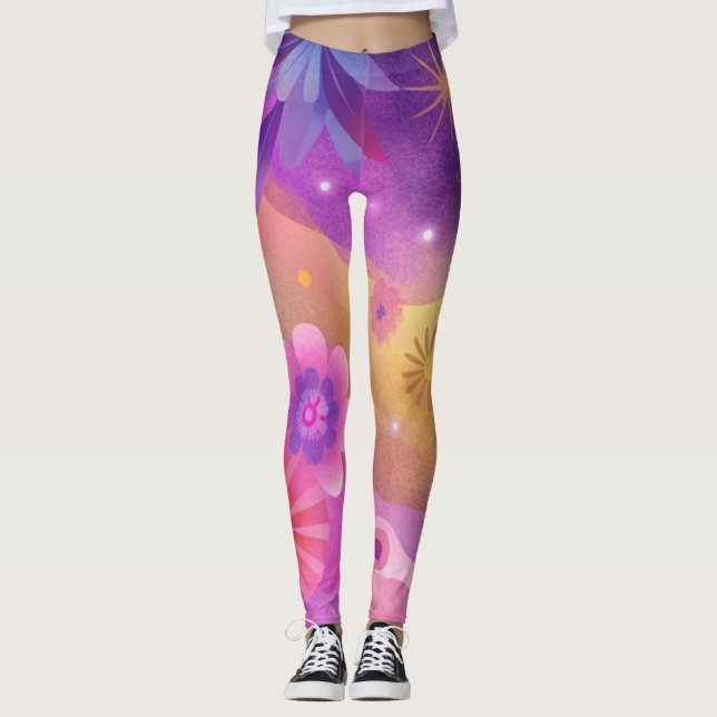 Abstrakte Leggings mit farbenfroher Blüte (Vorderseite)