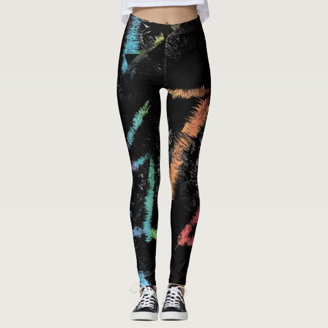 Abstrakte Leggings mit lebendigen Pinselstrichen (Vorderseite)