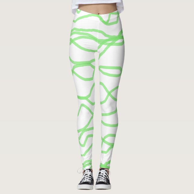 Abstrakte Leggings mit weißem und kaltem Grün (Vorderseite)