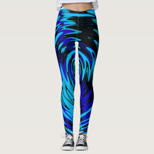 Abstrakte Leggings mit Wirbel in Blue Schwarz-wei