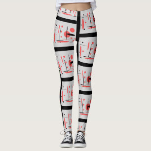 Abstrakte Leggings rot, schwarz und weiß