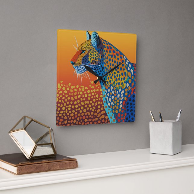 Abstrakte Leopard Kunst Quadratische Wanduhr (Büro)