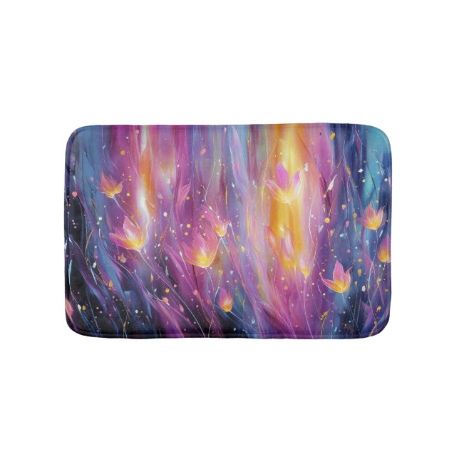 Abstrakte leuchtende Blumenexplosion Badematte (Vorderseite)