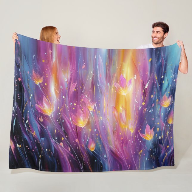 Abstrakte leuchtende Blumenexplosion Fleecedecke (Beispiel)