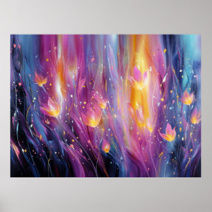 Abstrakte leuchtende Blumenexplosion Poster