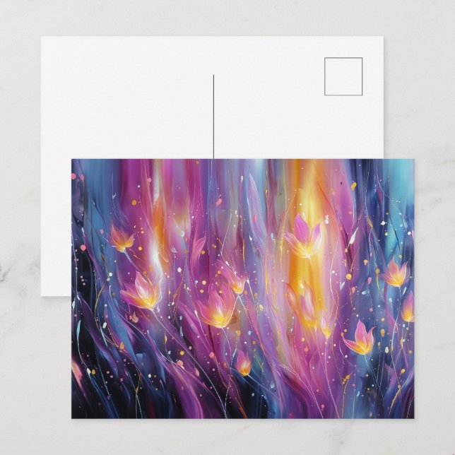 Abstrakte leuchtende Blumenexplosion Postkarte (Vorne/Hinten)