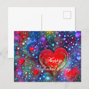 Abstrakte leuchtende Herzen Valentinstag Postkarte