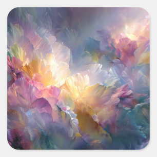 Abstrakte, leuchtende, pastellfarbene Blumenkompos Quadratischer Aufkleber