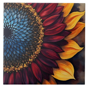 Abstrakte leuchtende Sonnenblume und Sonnenblumenk Fliese