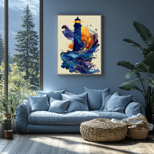 Abstrakte Leuchtturm-Flüssigkunst Küstenfarbenflus Poster
