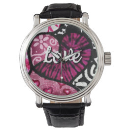 Abstrakte Liebe Herzrosa florale Polka Dosen Schwa Armbanduhr