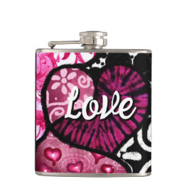 Abstrakte Liebe Herzrosa florale Polka Dosen Schwa Flachmann