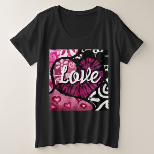 Abstrakte Liebe Herzrosa florale Polka Dosen Schwa Große Größe T-Shirt