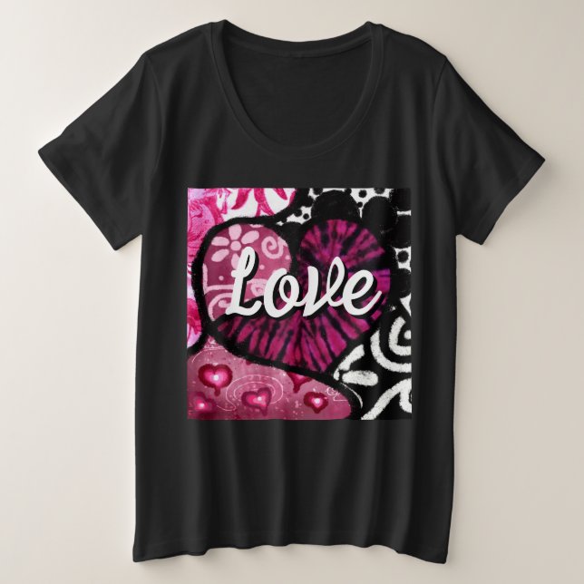 Abstrakte Liebe Herzrosa florale Polka Dosen Schwa Große Größe T-Shirt (Design vorne)