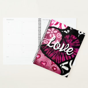 Abstrakte Liebe Herzrosa florale Polka Dosen Schwa Planer