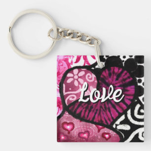 Abstrakte Liebe Herzrosa florale Polka Dosen Schwa Schlüsselanhänger