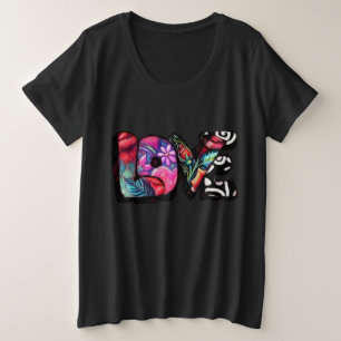 Abstrakte Liebe Word Graffiti Valentine Große Größe T-Shirt