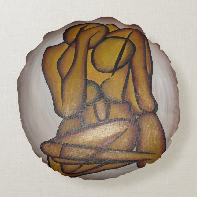 Abstrakte Liebhaber zeitgenössischer Kunst in Ocke Rundes Kissen (Rückseite)