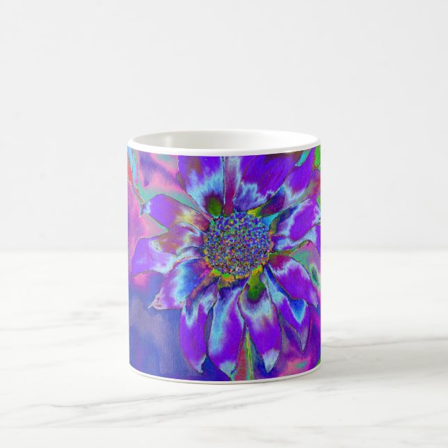 Abstrakte lila blühende Sonnenblume Retro funky Kaffeetasse (Mittel)