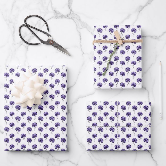Abstrakte lila Blumen-Doodle-Kunst Geschenkpapier Set (Vorderseite)